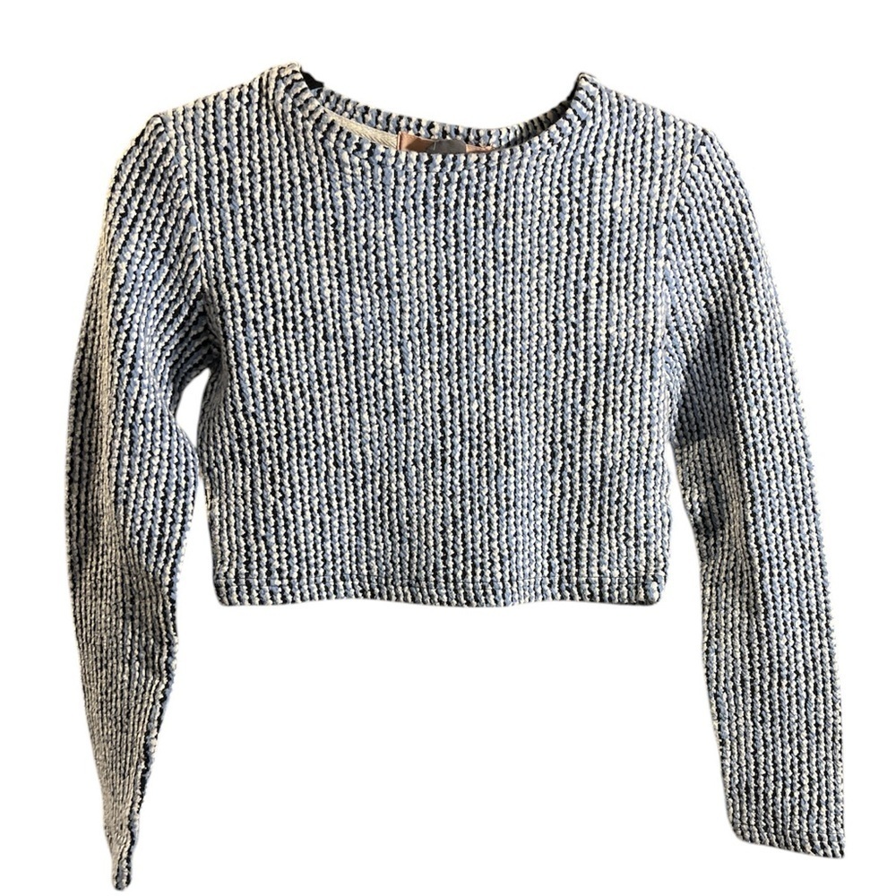 Jucy Judy Knit Cropped Pullover Sweater Blue Textured Top - XS